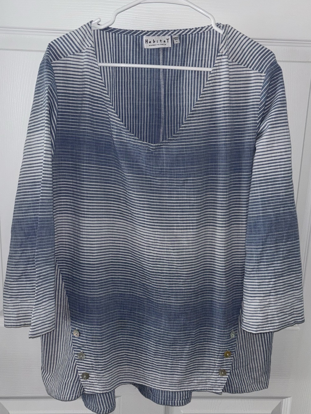 Habitat Blue & White Striped V-Neck Tunic Top Sz L